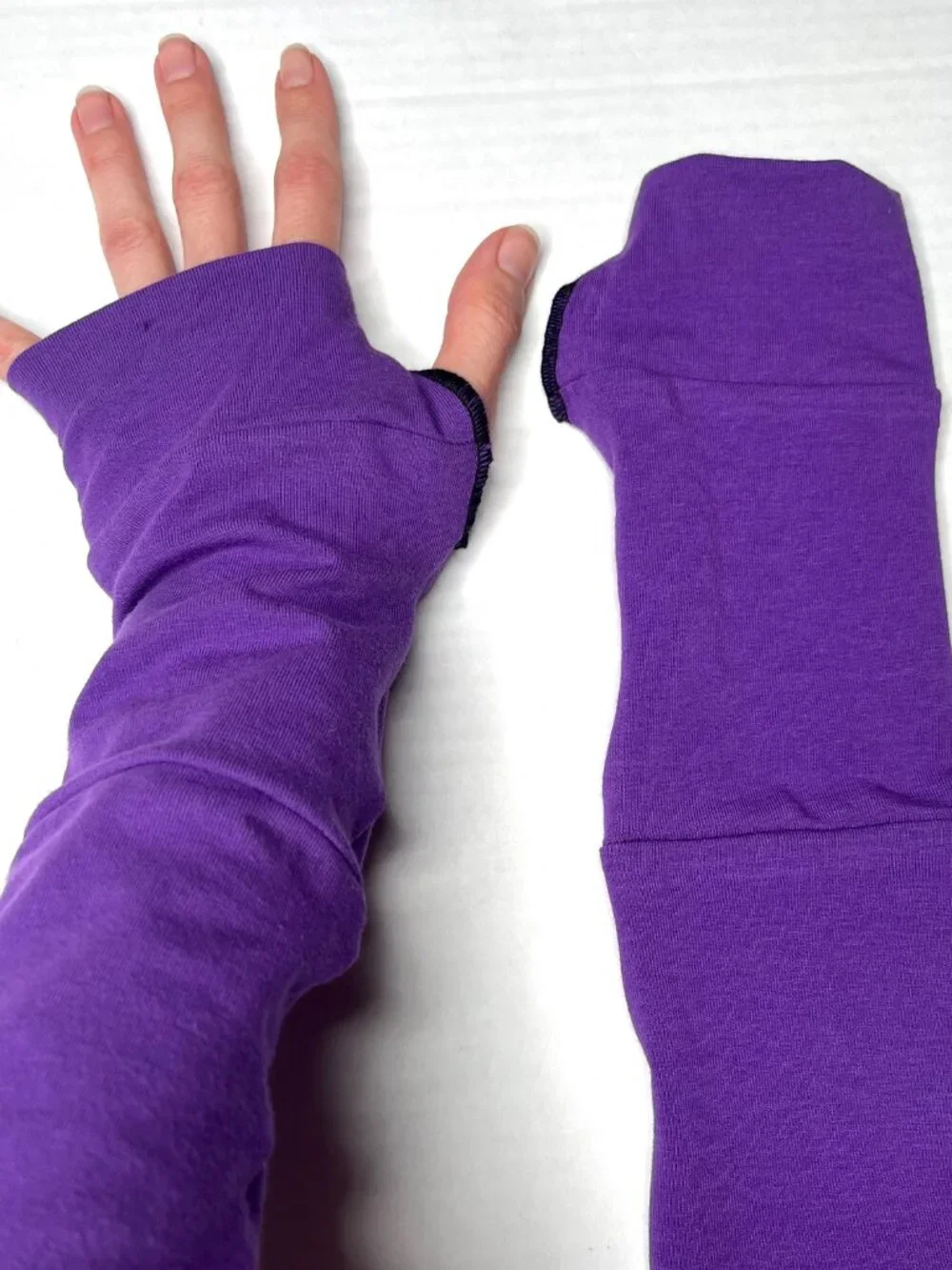 Long Striped Gloves Purple Hand Warmers Cotton Armwarmers Patchwork Sleeves Psy